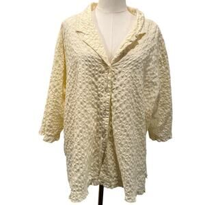 d & co.Textured Button Down Shirt 3X Butter Yellow Crinkle Cotton Blend Pastel